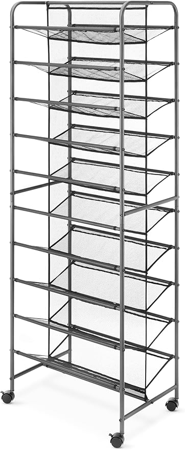 10 Tier Double-Sided Shoe Cart with Lockable Wheels