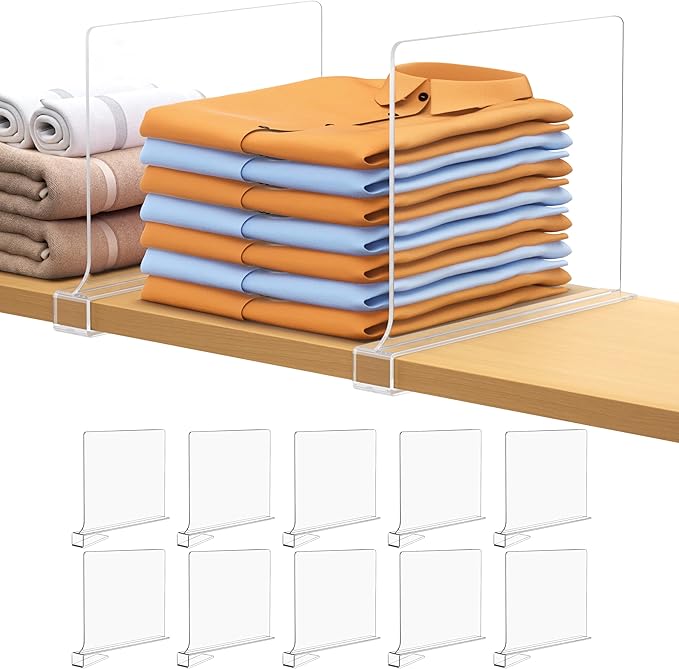 10 PCS Shelf Dividers for Closet Organization Acrylic Clear Closet Shelf Divider