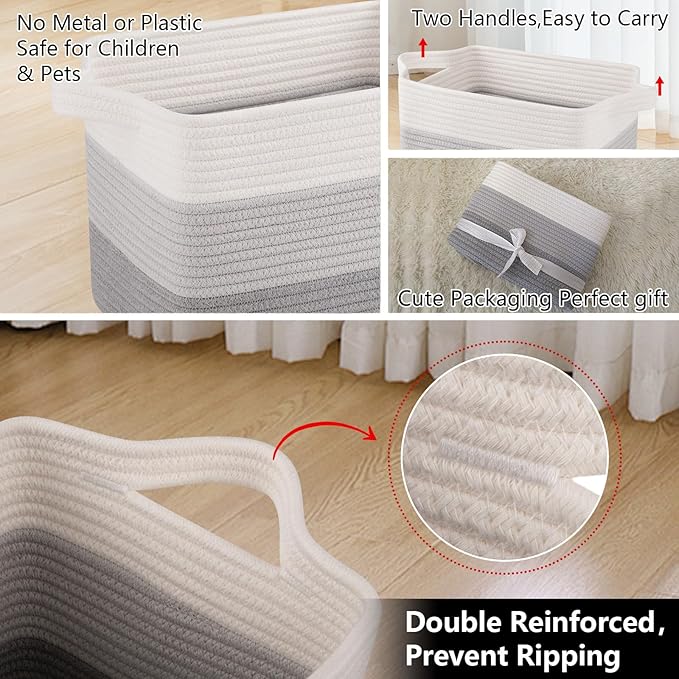 Storage Basket, Woven Baskets for Storage, Gradient Gray