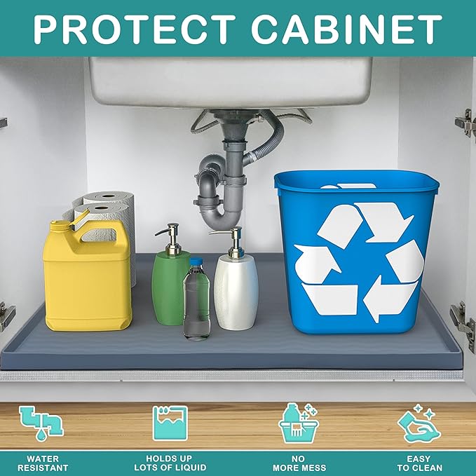 Waterproof Silicone Under Sink Mat 25'' x 22'' Shelf Liner for Kitchen