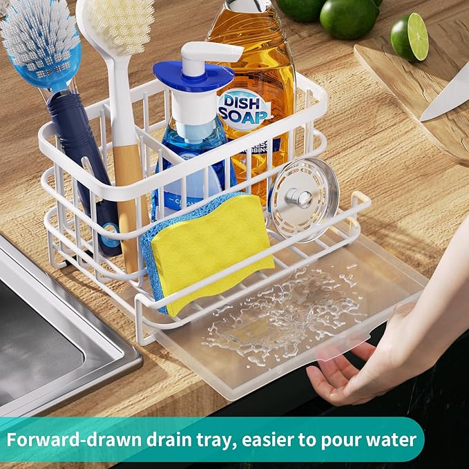 Sink Caddy Sponge Holder, Kitchen Sink Organizer with Drain Tray