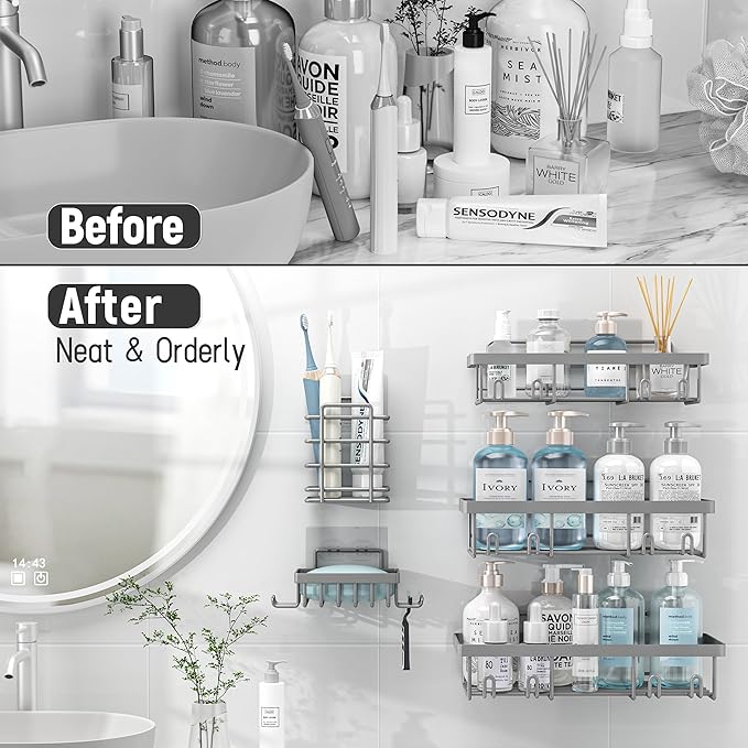 10 Pack Shower Caddy Organizer Rack Shelf for Inside Shower, Grey