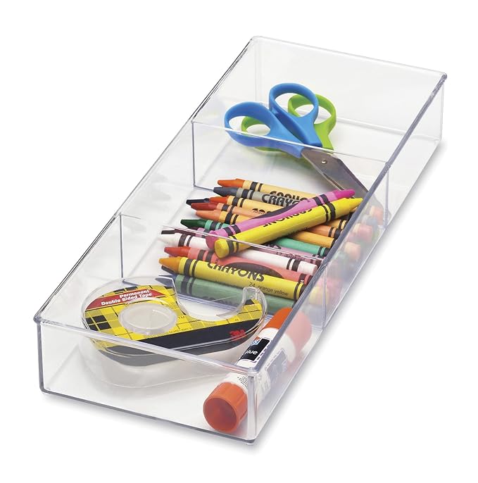 Whitmor 3 Section Small Easy Clean Clear Plastic Resin Drawer Organizer,(Pack of 6)