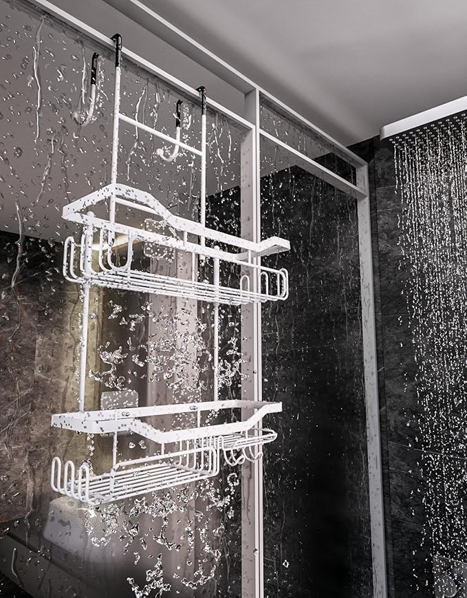 Hanging Shower Caddy Over the Door with Soap Holder, White