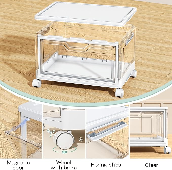 Clear Storage Bins with Lids, 4 Tier Plastic Bins with Wheels