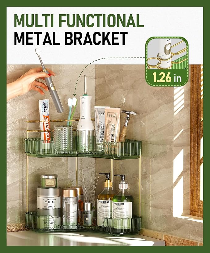 2-Tier Corner Bathroom Counter Organizer Makeup Cosmetic Storage