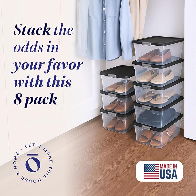 8-Pack Snaplock, Small Clear Plastic Storage Organizer Bins with Lids, 15 Quart