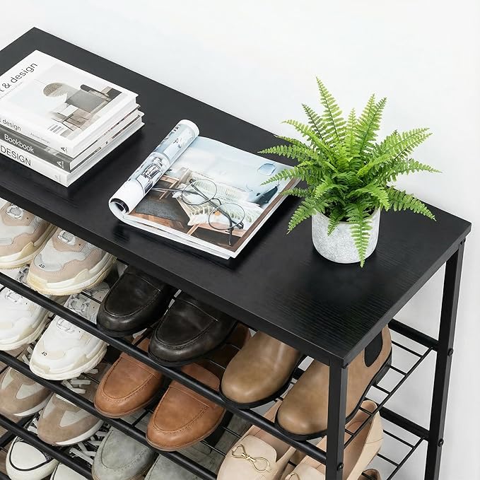 4-Tier Shoe Rack for Entryway, Bedroom & Living Room – Sturdy Shoe Storage Organizer with Adjustable Leveling Feet, Compact Design (26.9”x 11.8”x 25.1”), Black