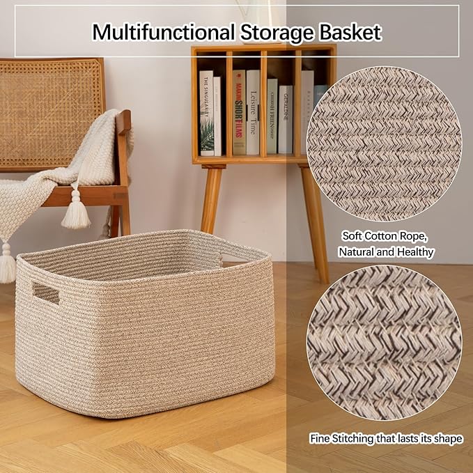 Cotton Rope Basket, Rectangle Woven Nursery Blanket Basket