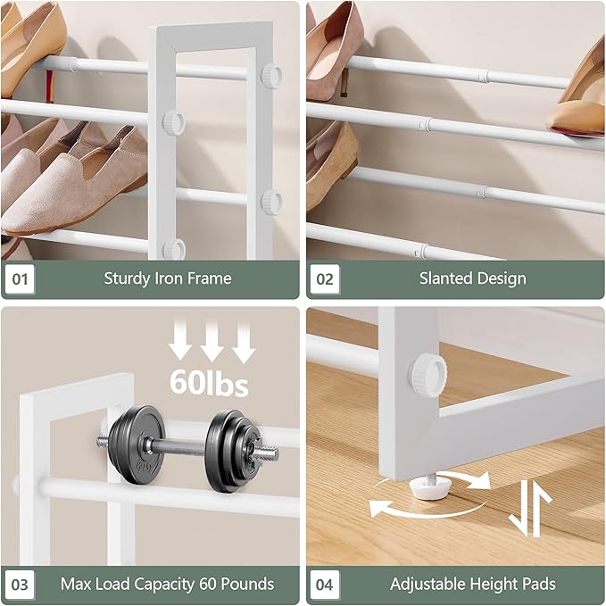 5-Tier Expandable Shoe Rack, White, 5 Tier