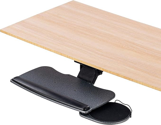 Under Desk Keyboard Tray, 20" x 11" Tray, 17.75" Track, One Knob Control