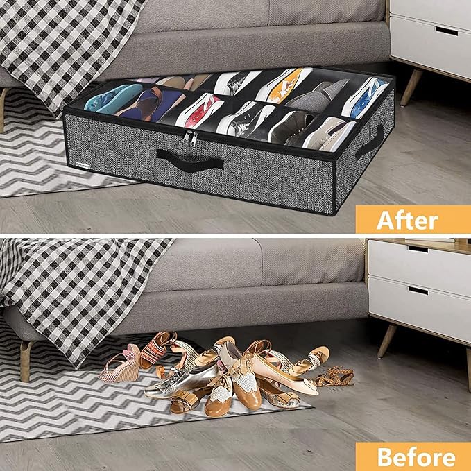 Under Bed Shoe Storage Organizer For Closet, 4 Pack Fit 12x4 Pairs