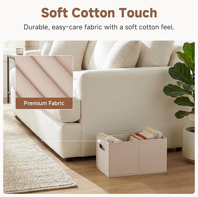 StorageWorks Fabric Storage Bins for Shelves, Closet Organizers and Storage Baskets, Collapsible Storage Bins with Cutout Handles, Medium, 4-Pack, Ivory and Light Brown