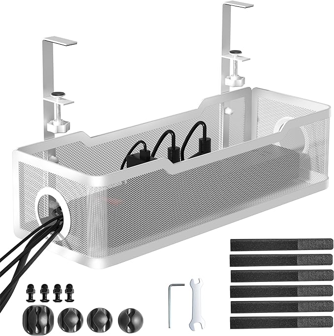 Under Desk Cable Management Tray White, Cinati Wire Organizers No Drill