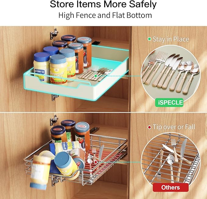iSPECLE Slide Out Cabinet Drawers - 2 Pack Peel and Stick Pull Out Drawers for 13" Wide Cabinet and Above, No Screw Adhesive Drawer Easily Slide to Get Deep Item without Digging in the Deep, Black