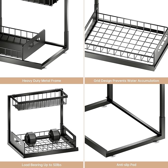 Under Kitchen Sink Organizer 2 Tier, Pull Out Under Sink Organizers and Storage