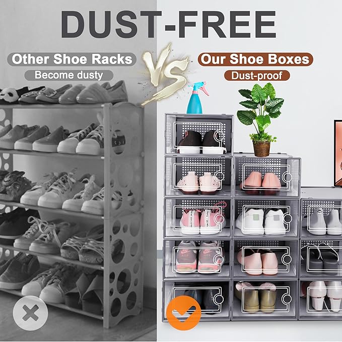 Large Shoe Organizers Storage Boxes for Closet, Dark Gray