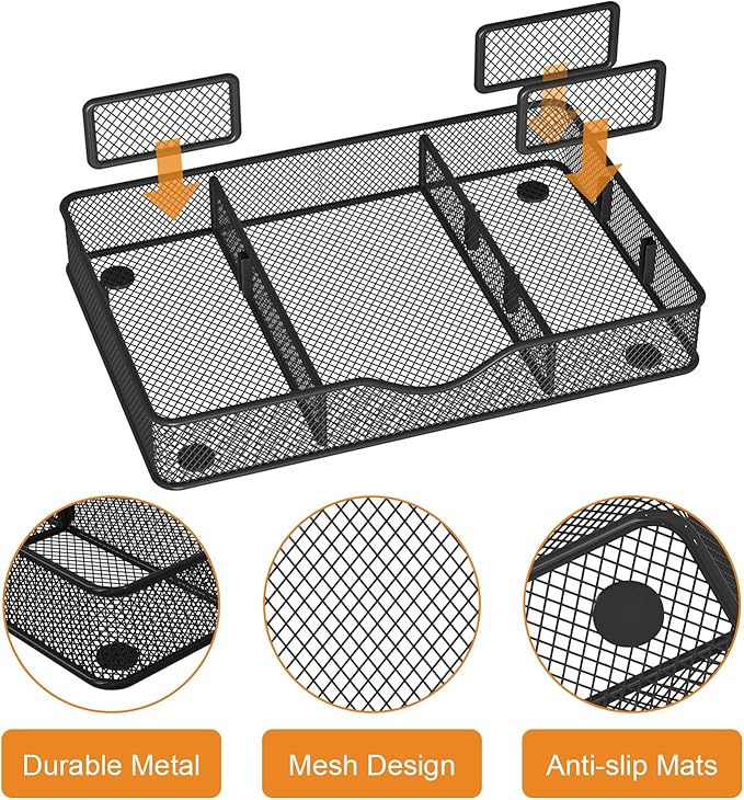 VyGrow Desk Drawer Organizer Tray, Metal Mesh Drawer Organizer for Office & Home, 6 Adjustable Compartments, Black, 2 Pack - 12.87x8.73x1.96 inch