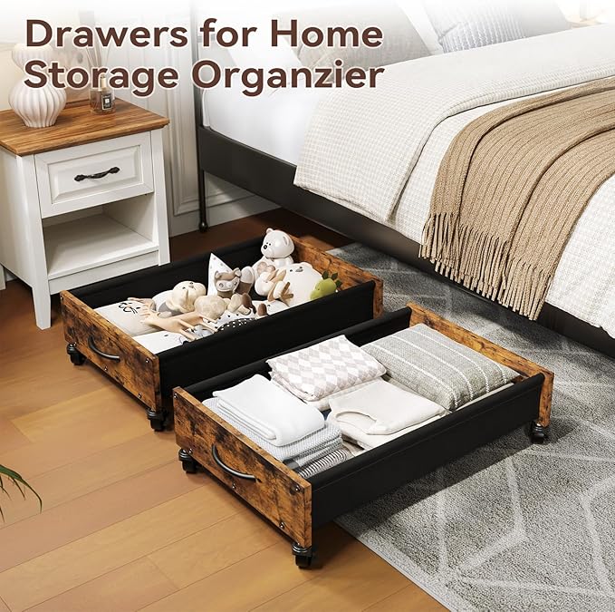 FOUCSSOMEI Under Bed Storage with Wheels, Under Bed Storage Drawers on Wheels, Metal Frame Under Bed Shoe Storage, Space-Saving for Bedroom Closet Organization