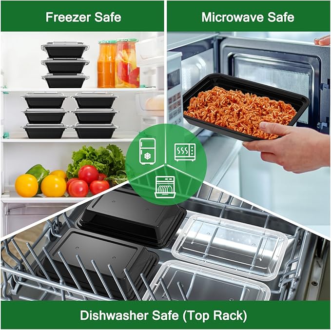 Dealusy 50 Pack (100-Piece) 28 oz Meal Prep Containers Reusable with Lids, Sturdy Leakproof & Food Safe, Microwave, Freezer, Dishwasher Safe Prep Containers, To Go Take Out Plastic Food Storage