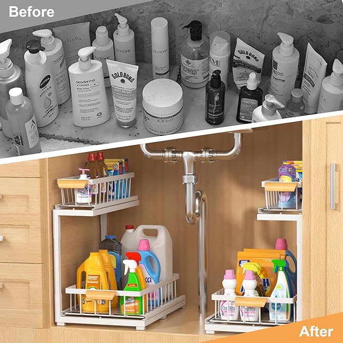 Under Sink Organizer 2 Tier, White, Large-1 Pack