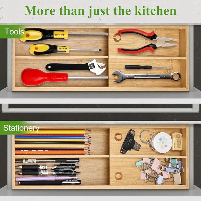 Small Bamboo Silverware Organizer for Drawer Utensil Tray Wood Cutlery Organizer