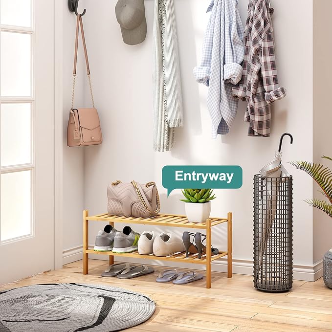 2-Tier Bamboo Shoe Rack for Entryway