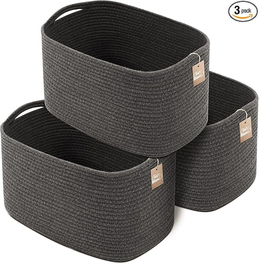 BLANC Cotton Rope Baskets for Organizing, Shelves, Toys, Graphite, 15"x10"x9"