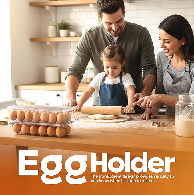 Utopia Home Egg Container With Lid and Handle for Refrigerator - Pack of 1 - Clear Stackable Egg Holder for Kitchen Storage and organization