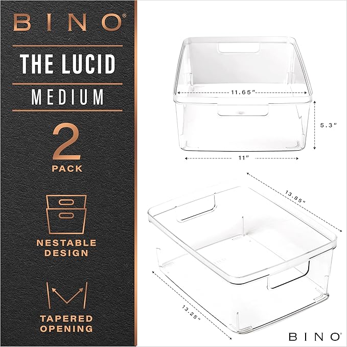 Plastic Storage Bins, Medium, 2 Pack, THE LUCID COLLECTION
