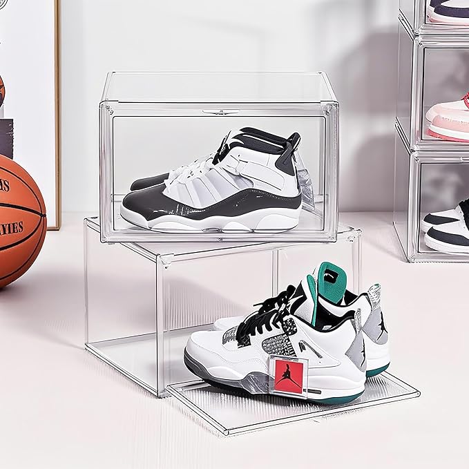 Clear Acrylic Display Case with Magnetic Lid-Dustproof Plastic Book Storage box,Clear Box,Purse Storage Organizer,Action Figure Display Case,Acrylic Sneaker Shoe Box(2 Pack)
