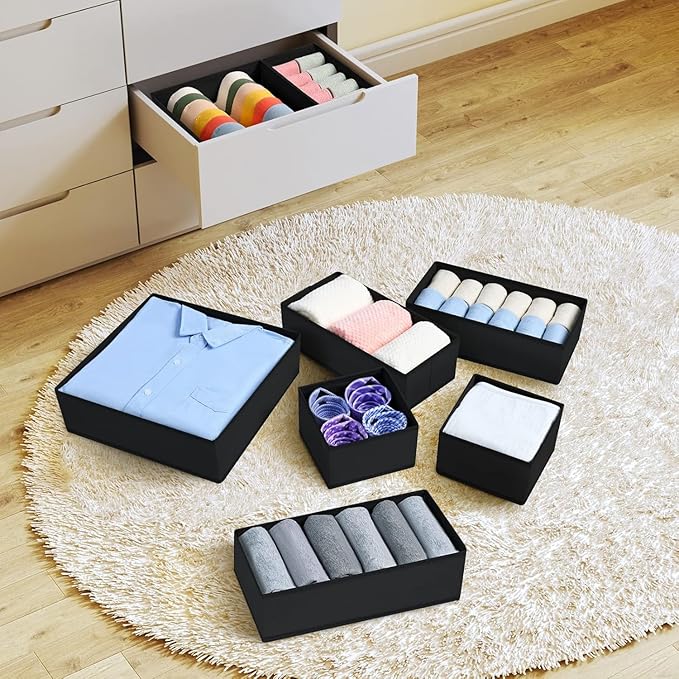 Drawer Organizer Clothes 6 Pack, Black