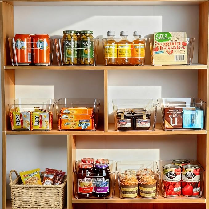8 Pack Clear Pantry Organizer Bins for Kitchen