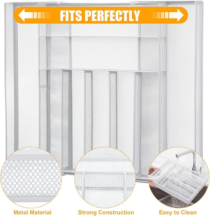 2 Pcs Utensil Drawer Silverware Organizer, White