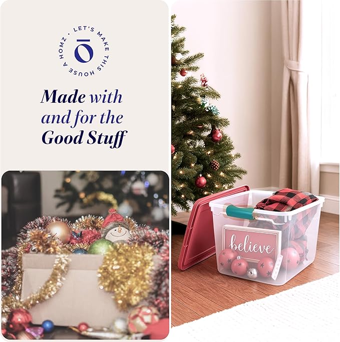 4-Pack Holiday Tote, Plastic Storage Organizer Bins with Lids, 31 Quart