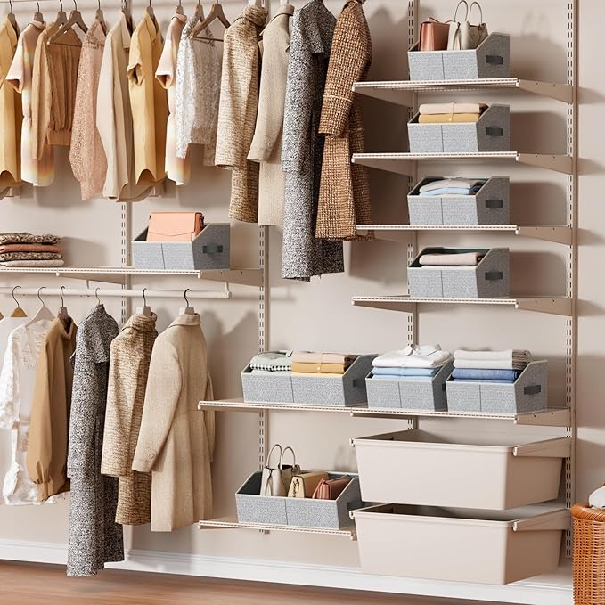 Homsorout Storage Bins for Shelves - Small Trapezoid Closet Shelf Organizer, Fabric Organization Bins with Handles, Storage Baskets for Clothes, Towel, Purse, 4 Pack, Light Gray
