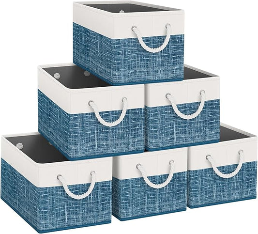 Fab totes Storage Bins 6-Pack, White & Blue