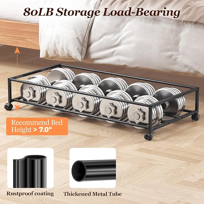 Yecaye 70 L Under Bed Storage with Wheels, 3 Pack Larger Capacity Under Bed Storage Containers, Underbed Shoe Storage Organizer, Rolling Under Bed Metal Drawers for Clothes, Blankets, Black