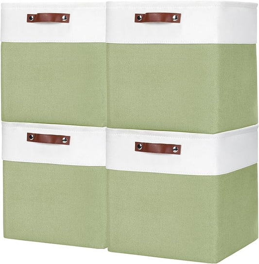13x13 Cube Storage Bins, Collapsible Fabric Storage Box, Green&White