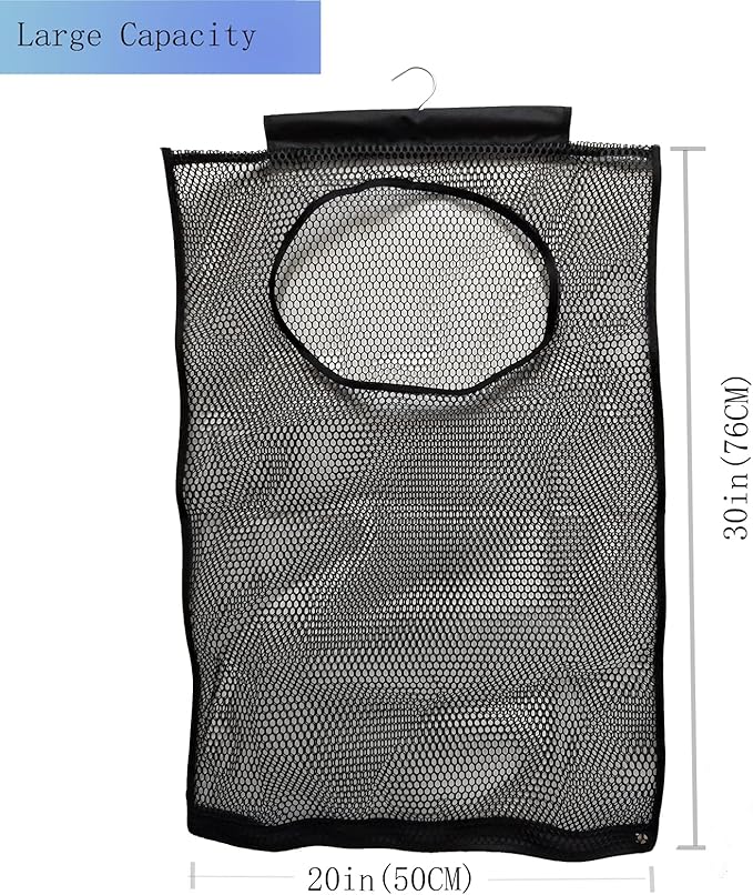 Hanging Mesh Laundry Hamper (30in*20in*2in) Large Dirty Clothes Bag, Black