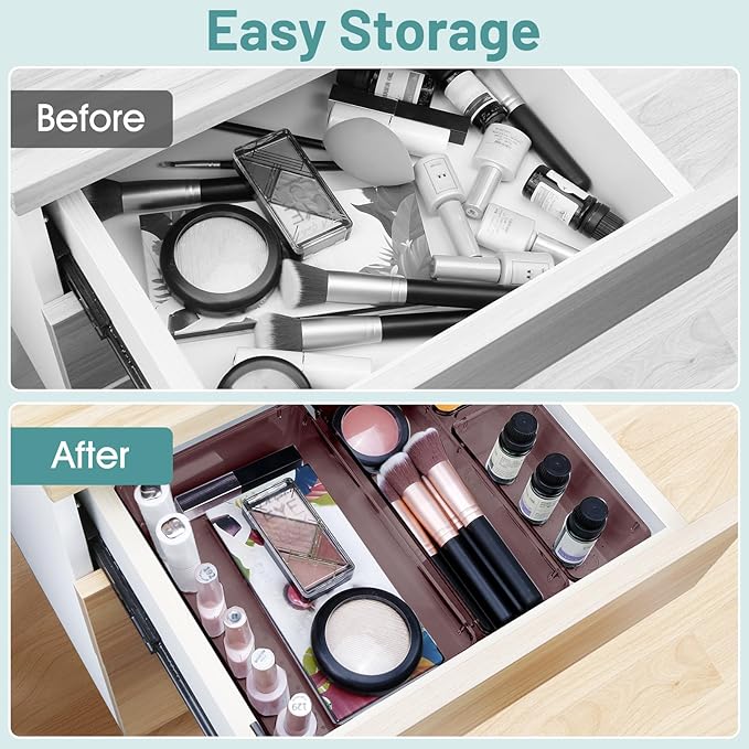 25 PCS Plastic Drawer Organizer Set, Clear Brown