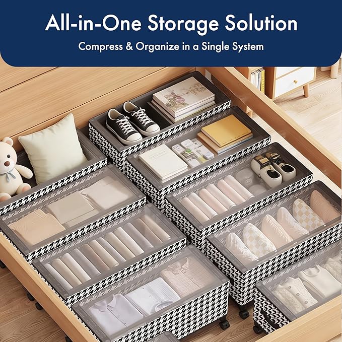 Under Bed Storage with Wheels, 65L Adjustable Underbed Bins 30.3×11.4×11.8" for Clothes Shoes Blankets (white)