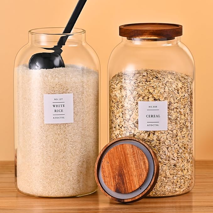 2 PCS Large Glass Jar With Lid，Glass Food Storage Jars for Flour,Sugar,Coffee,Rice, Walnut，Nutsand More(1 gallon/4000 ml)