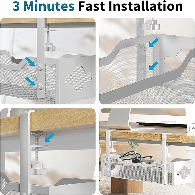 Under Desk Cable Management Tray No Drill, White