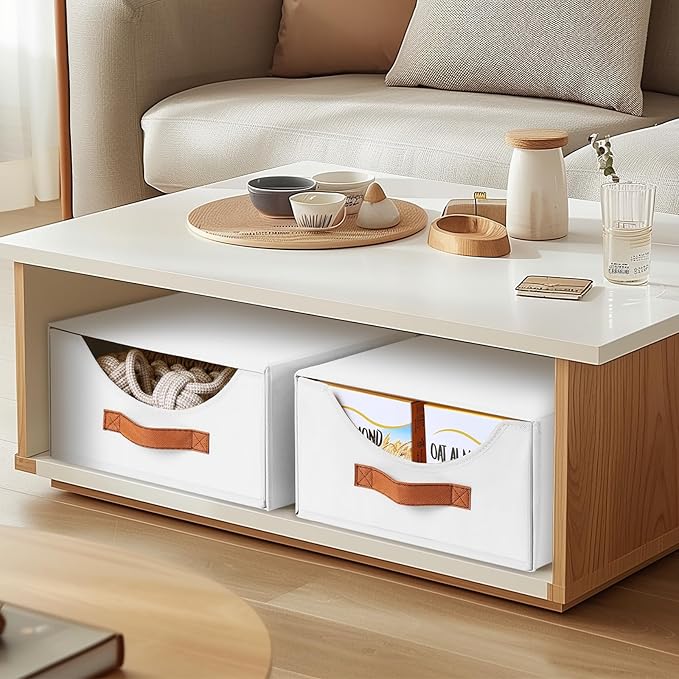 Homsorout Stackable Storage Drawers - Large Collapsible Storage Bins with Drawers, 6 Pack Closet Shelf Organizer Basket, Fabric Pull Out Organizer for Bedroom, Living Room, Dorm, White