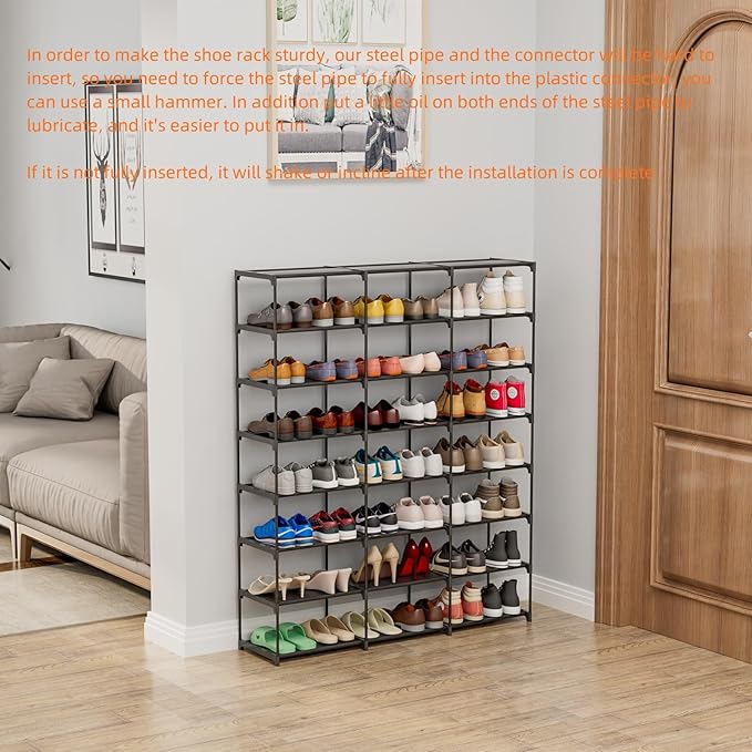 SMILHELTD Large Shoe Rack 3 Row 8 Tier for Entryway Holds 48 Pairs, Metal Shelves with Dust-Proof Mats, Space Saving Storage for Garage Closet, DIY Assembly, 49.2" W x 50.8" H