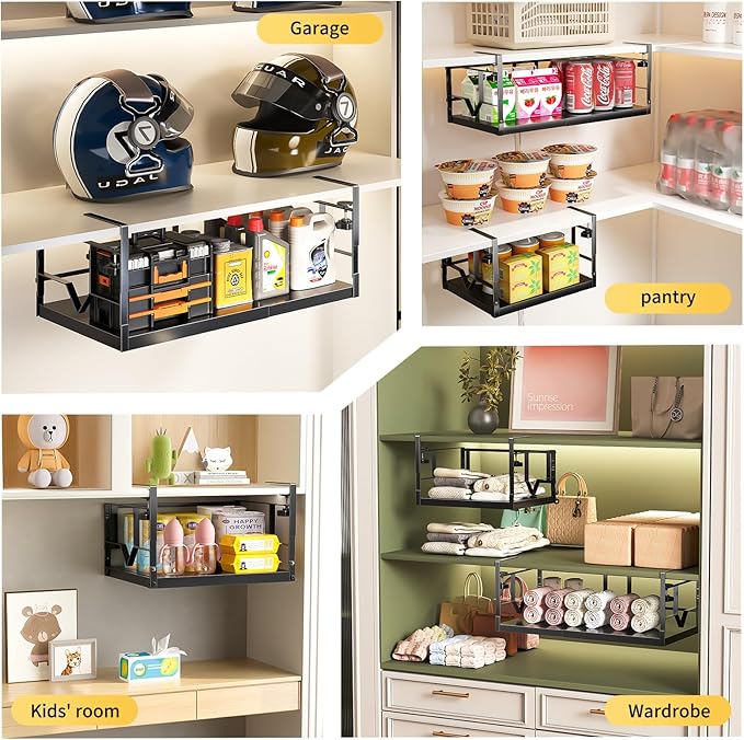 Under Shelf Storage Basket Organizer – Adjustable Hanging Holder with Knob Lock by prueBox, Heavy Duty Metal Panel for Pantry, Kitchen, Office, Closet – Holds 50 lbs (1 Pack)