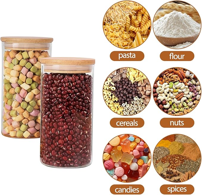6 Pack 0.6qt Glass Storage Containers with Bamboo Lids