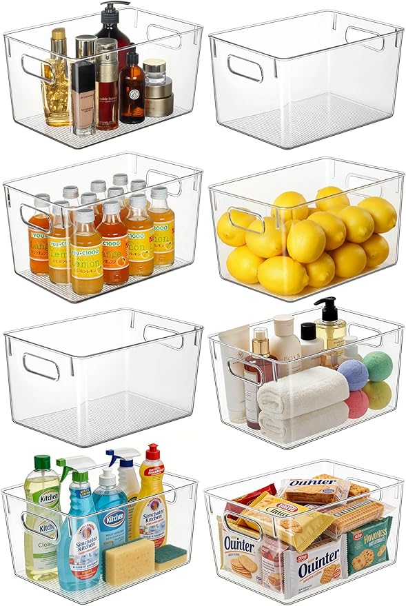 Set of 8 Clear Plastic Storage Bins, Office