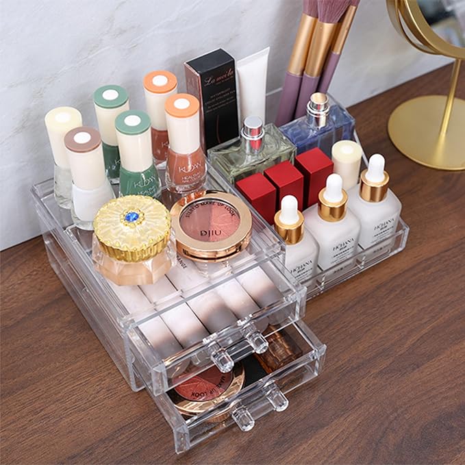 Acrylic Small Makeup Organizer with Drawers, Clear Skincare Organizer for Vanity